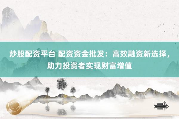炒股配资平台 配资资金批发：高效融资新选择，助力投资者实现财富增值