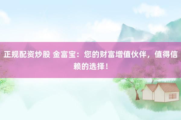 正规配资炒股 金富宝：您的财富增值伙伴，值得信赖的选择！