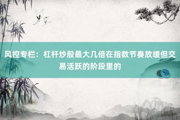 风控专栏：杠杆炒股最大几倍在指数节奏放缓但交易活跃的阶段里的